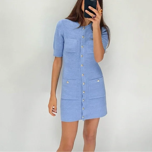 Zara | Dresses | Zara Gold Button Knit Mini Dress | Poshmark